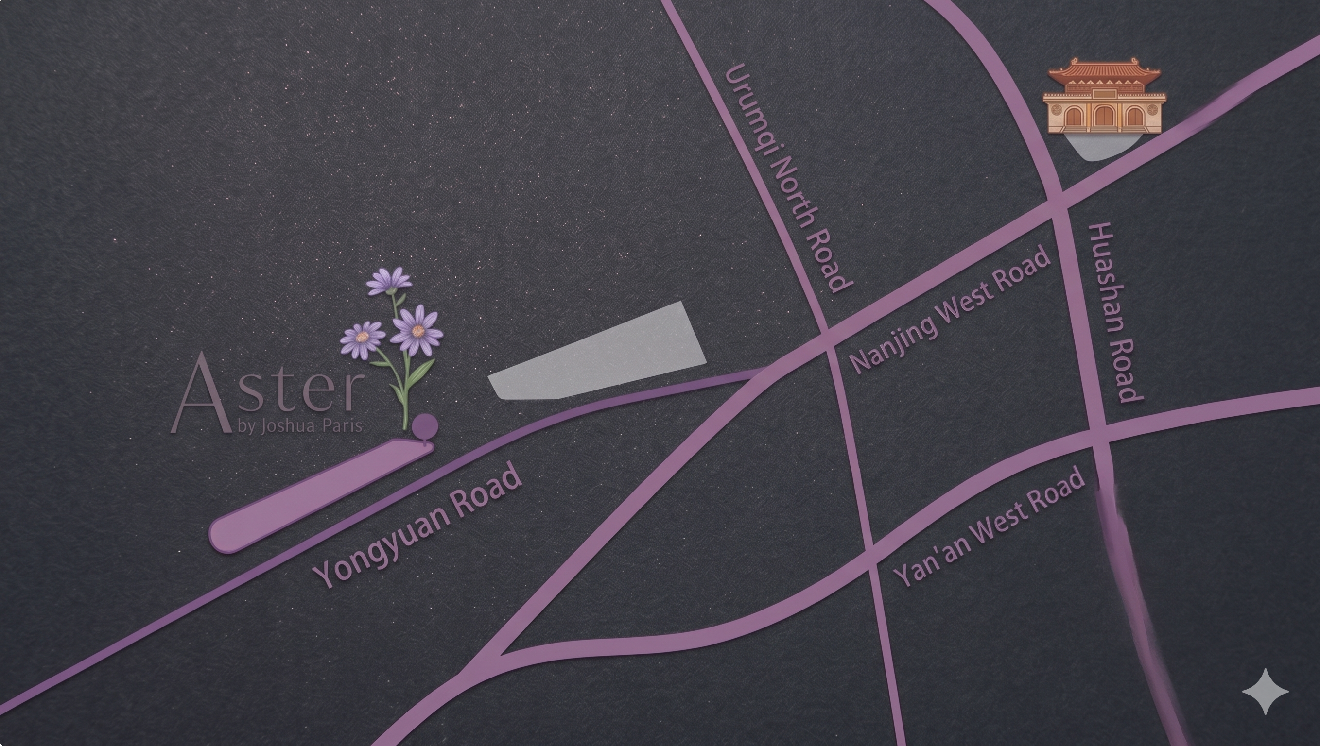 Aster location map — Room 208, No. 130 Yongyuan Road, Jing'an, Shanghai